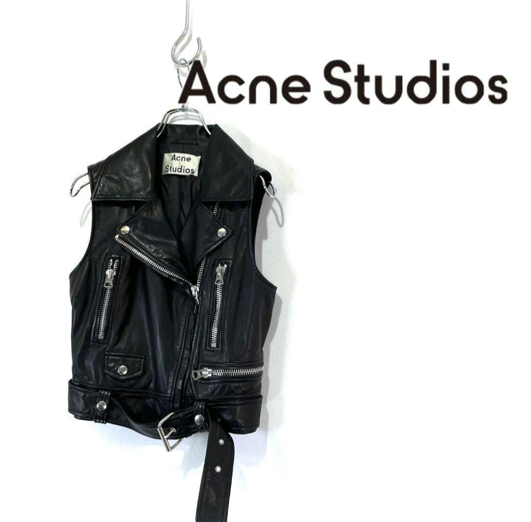 Acne Studios ブラックレザー ノースリーブ　ダブルライダースベスト