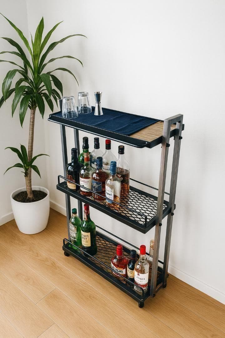 新年セール　インダストリアル　アイアンバーワゴン　ウィスキーラック　重厚溶接