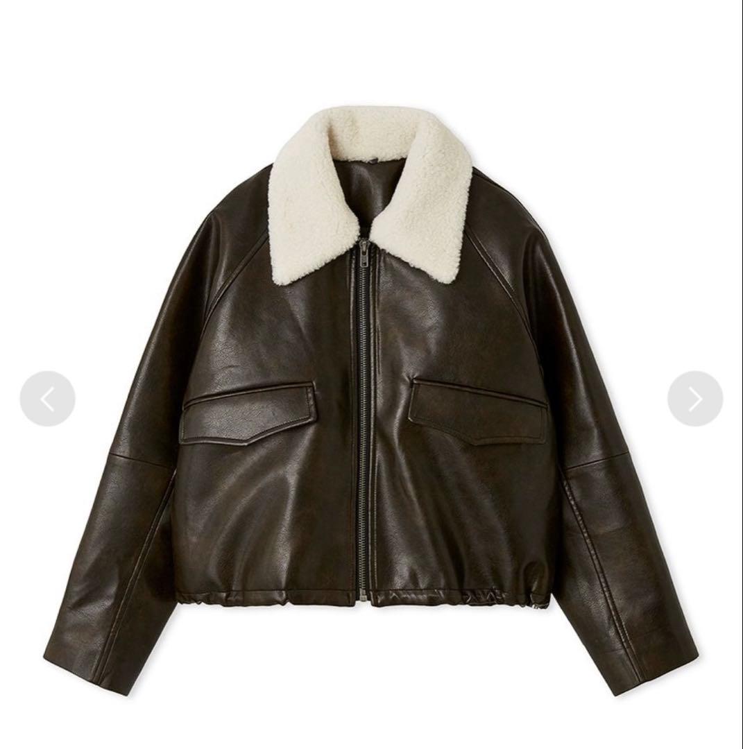 はな！！【試着のみ】ミラオーウェン　ステンカラーフェイクレザーブルゾン