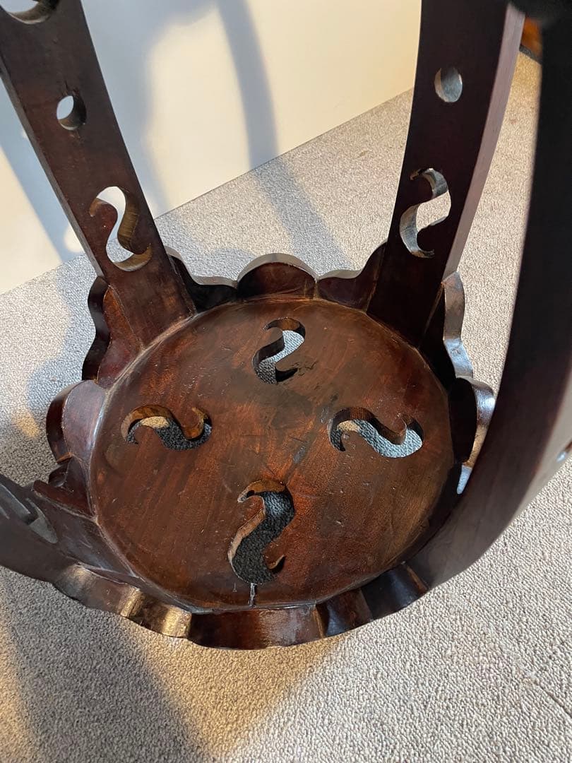 中華風 花台 飾り台 スツール 木製 透かし彫り アンティーク調