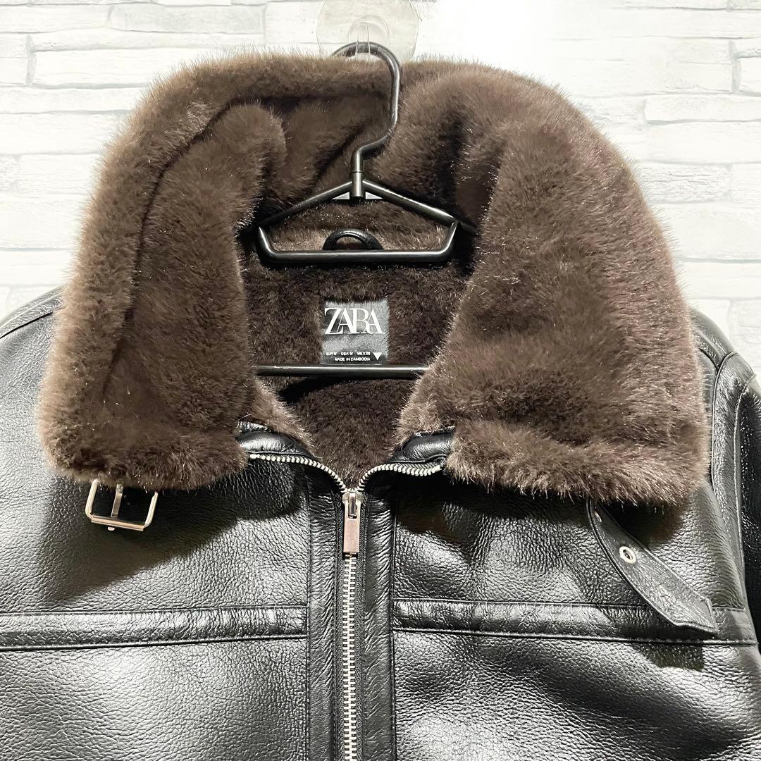 ZARA ダブルフェイス ムートンジャケット USAＭサイズ ブラック×ブラウン