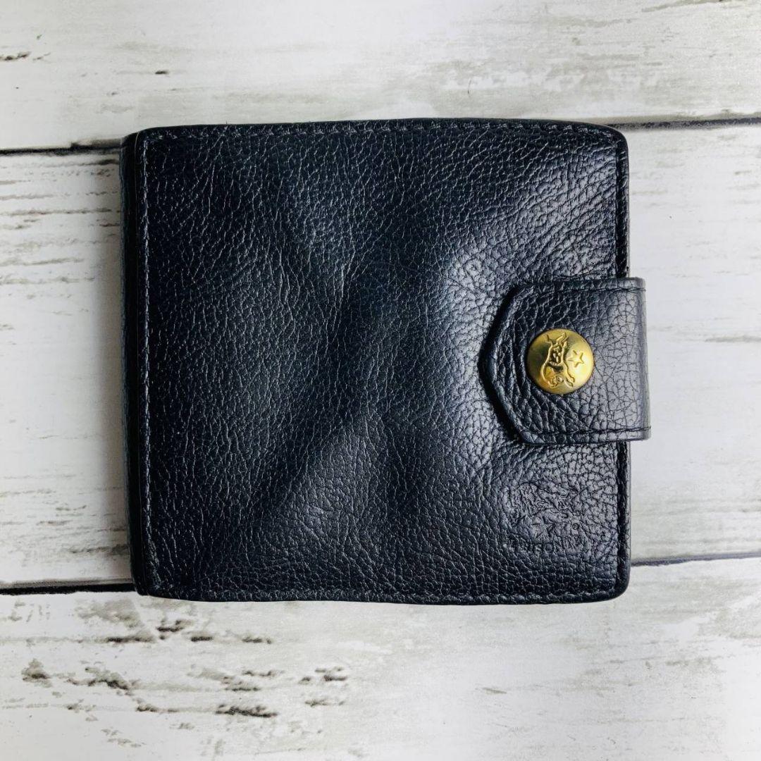 パンダさま専用【高級感漂う美しい本革】折り財布　黒　バイソン刻印　ミニマル