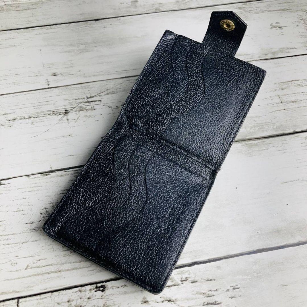 パンダさま専用【高級感漂う美しい本革】折り財布　黒　バイソン刻印　ミニマル