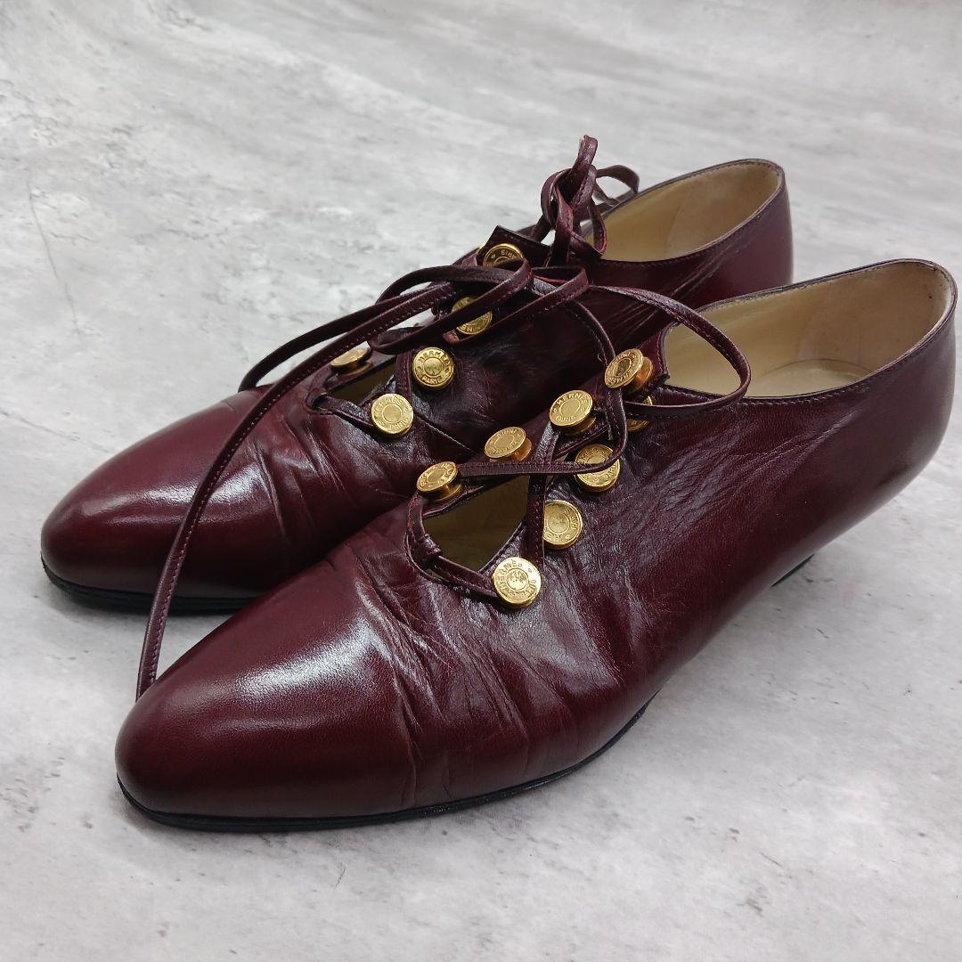 ✨極美品✨ エルメス ヒール レザー セリエボタン パンプス 38 ワインレッド