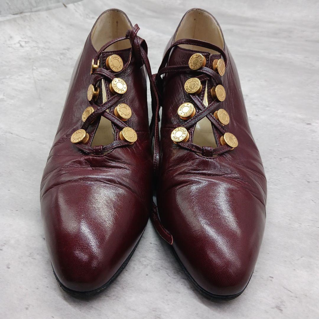 ✨極美品✨ エルメス ヒール レザー セリエボタン パンプス 38 ワインレッド