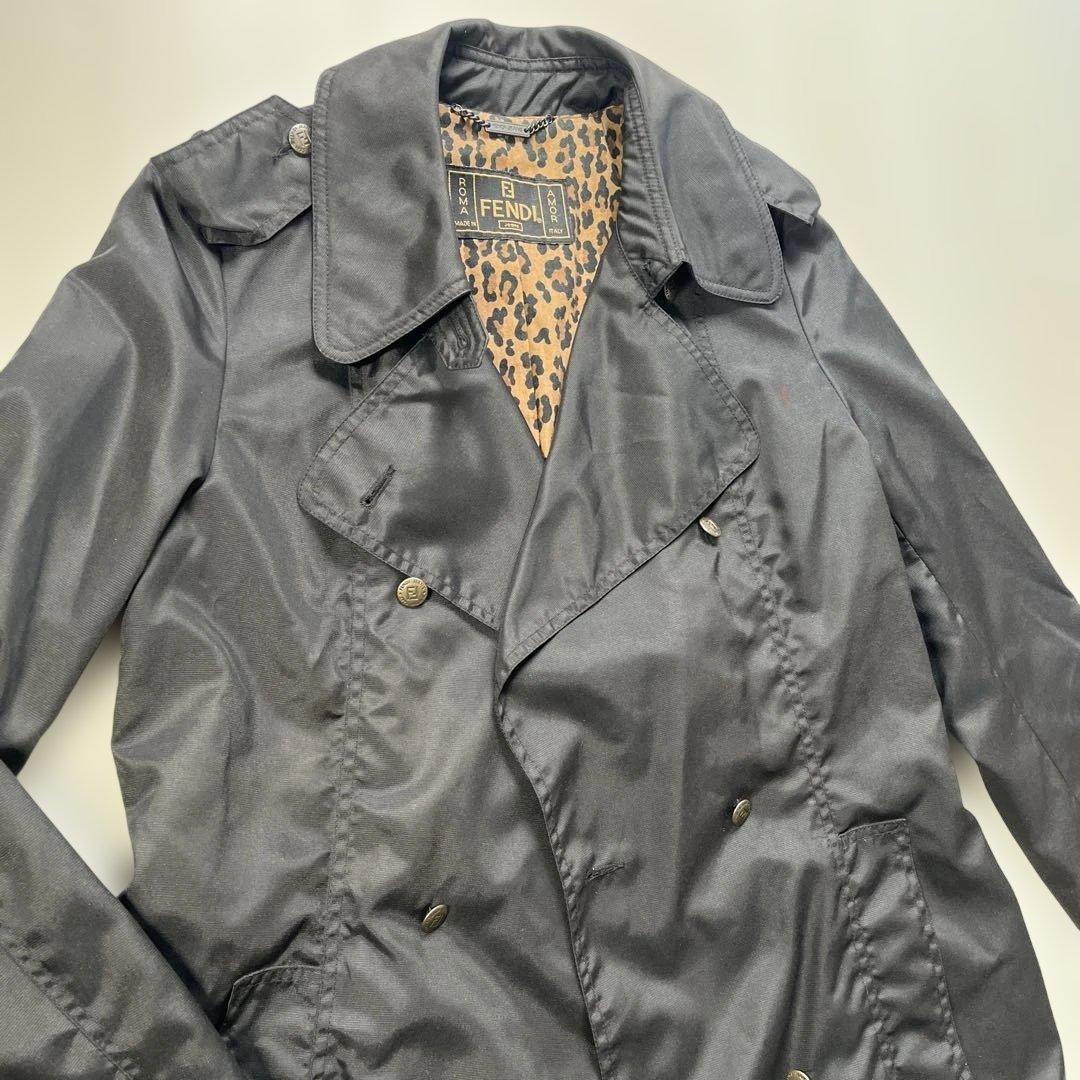 お値下げ⭐️美品⭐️FENDI ブラック トレンチコート ヒョウ柄裏地