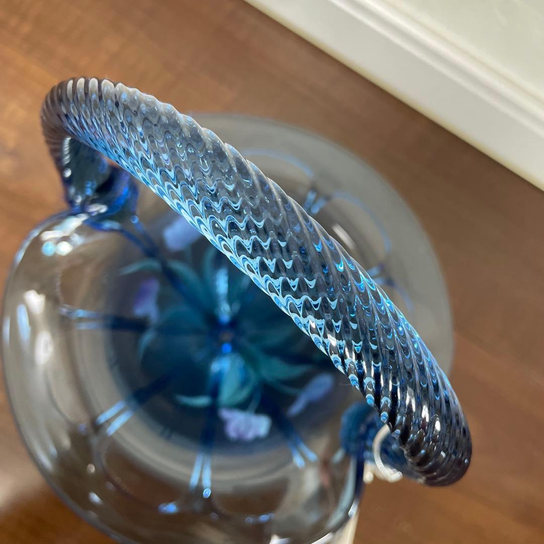 フェントン　ハンドペイント　ブルー チューリップ ガラス バスケット