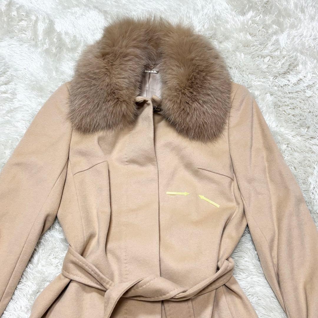 カシミヤ100% フォックスファー ロングコート ベルト付き Rue de B