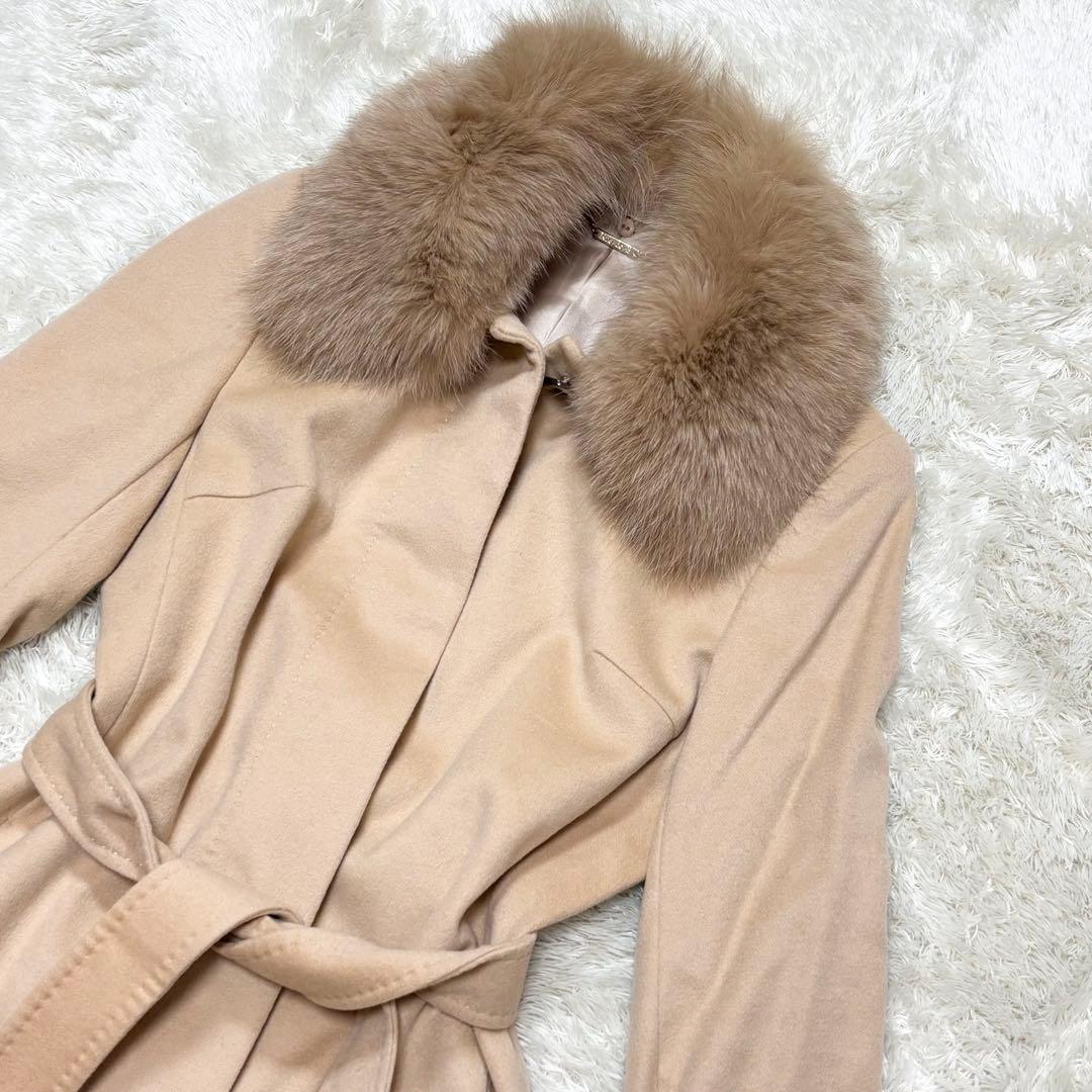 カシミヤ100% フォックスファー ロングコート ベルト付き Rue de B