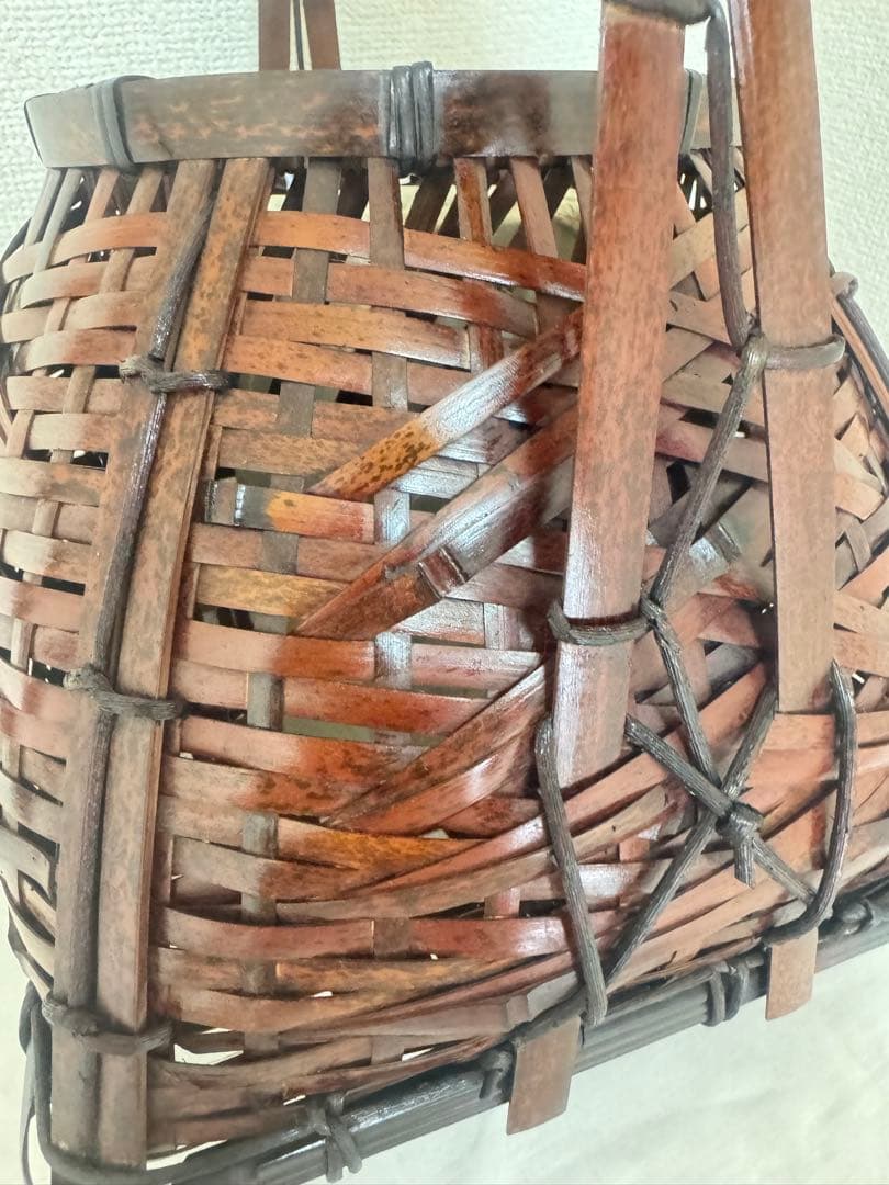 京竹工芸花籠　竹籠　花入　茶道具平安竹美斎　未使用