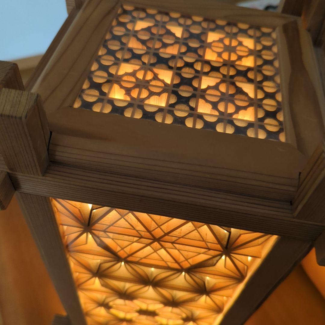 組子　灯籠　燈籠　行灯　フロアライト　照明　作家　ハンドメイド　寄木細工　木製