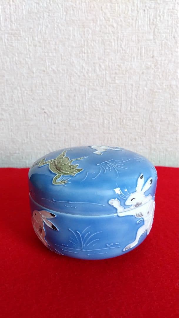 昇峰　伊藤南山　清水焼　京焼　鳥獣戯画　蓋物　小物入れ　交趾