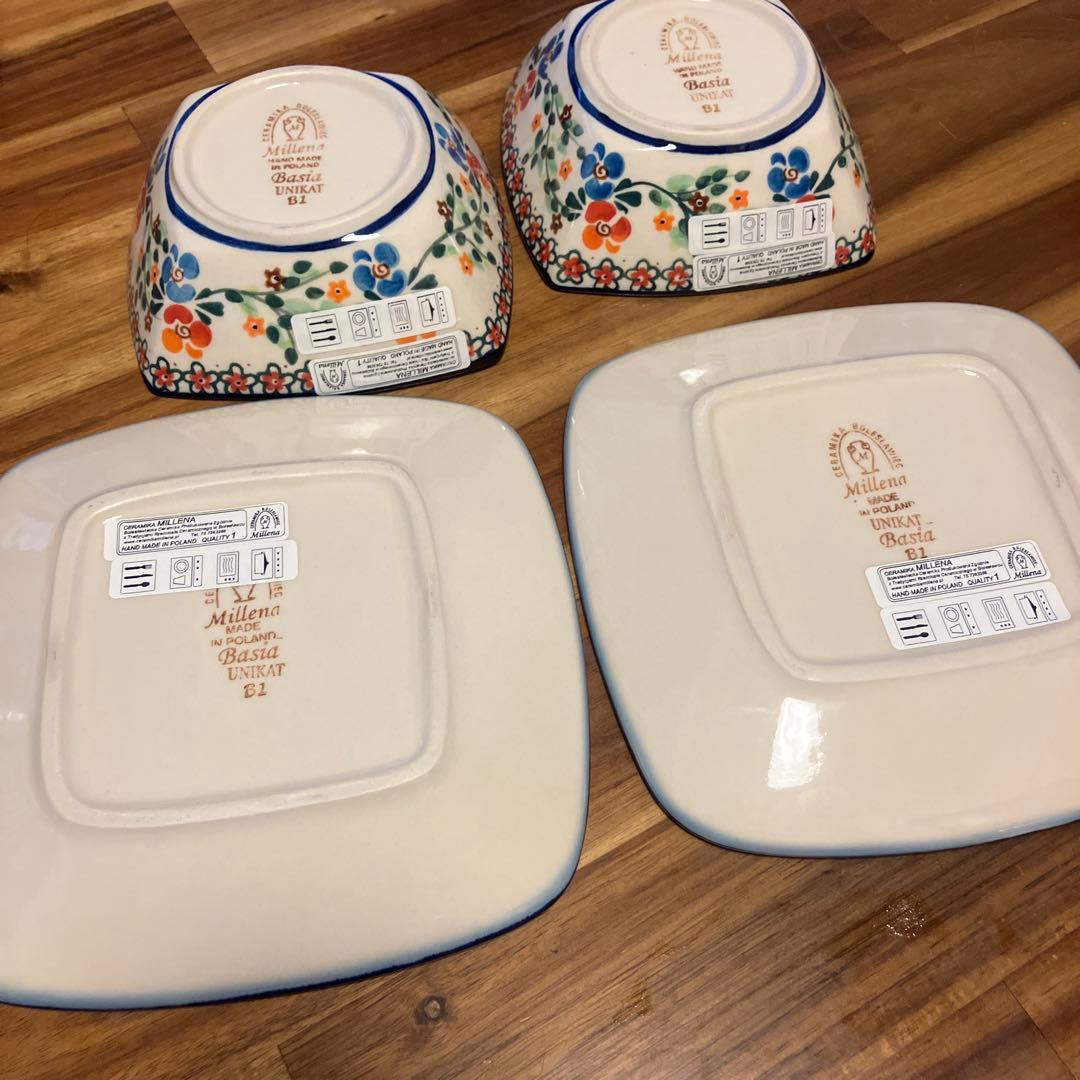 ポーリッシュポタリー角皿4枚セット