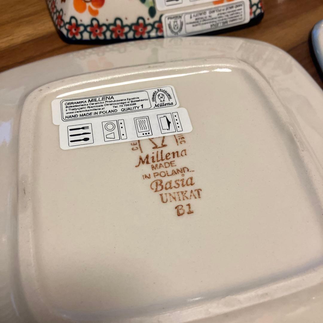 ポーリッシュポタリー角皿4枚セット