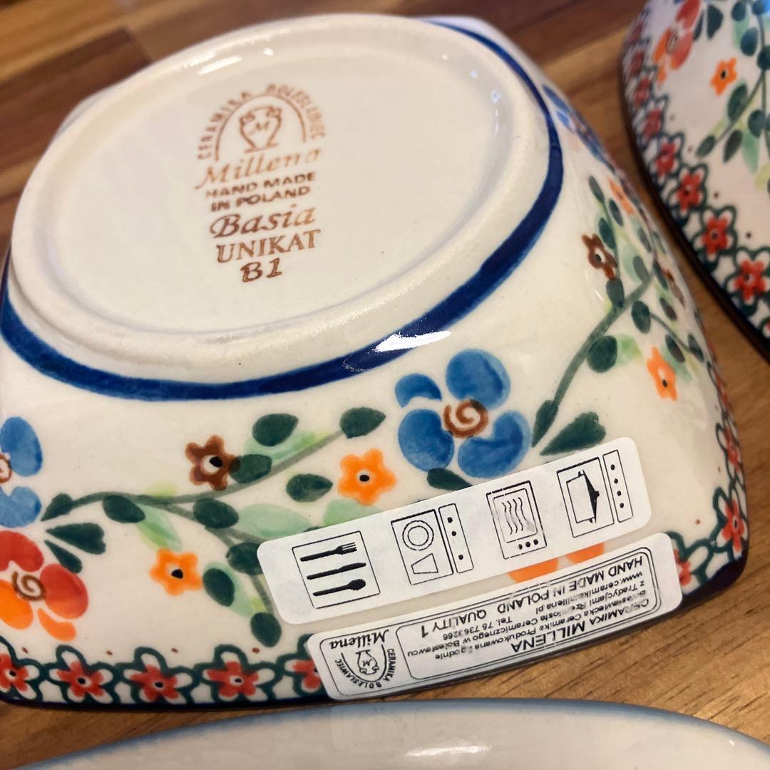 ポーリッシュポタリー角皿4枚セット