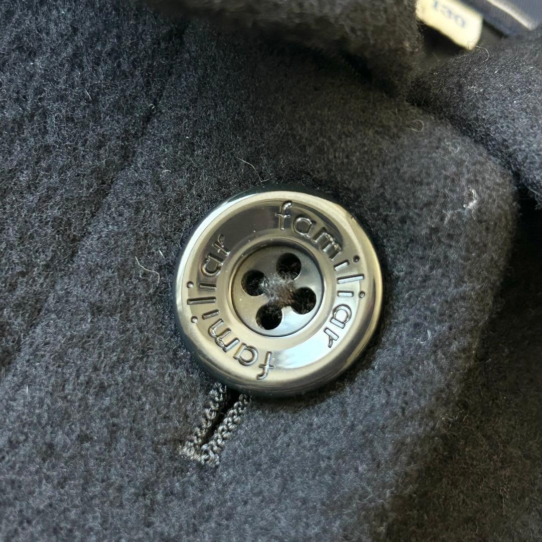 3029y美品 ファミリア 丸襟ウールフレアロングコート 紺 130 お受験