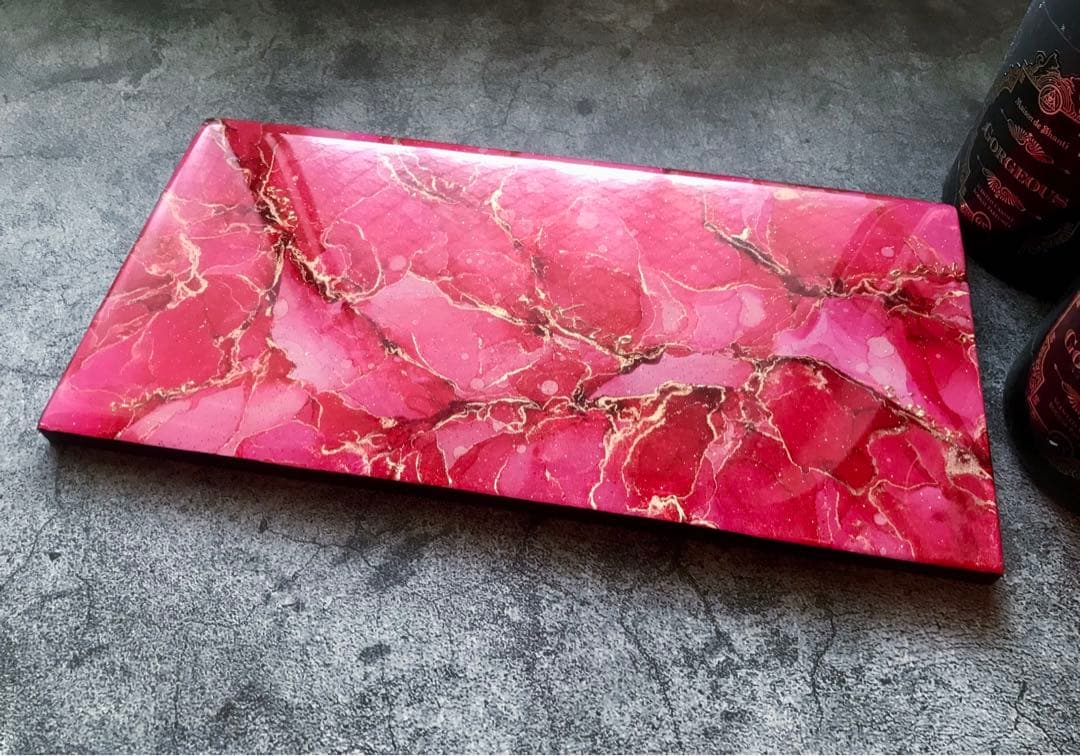 アルコールインクアート　インクアート　アートパネル　赤　ゴールド　インテリア