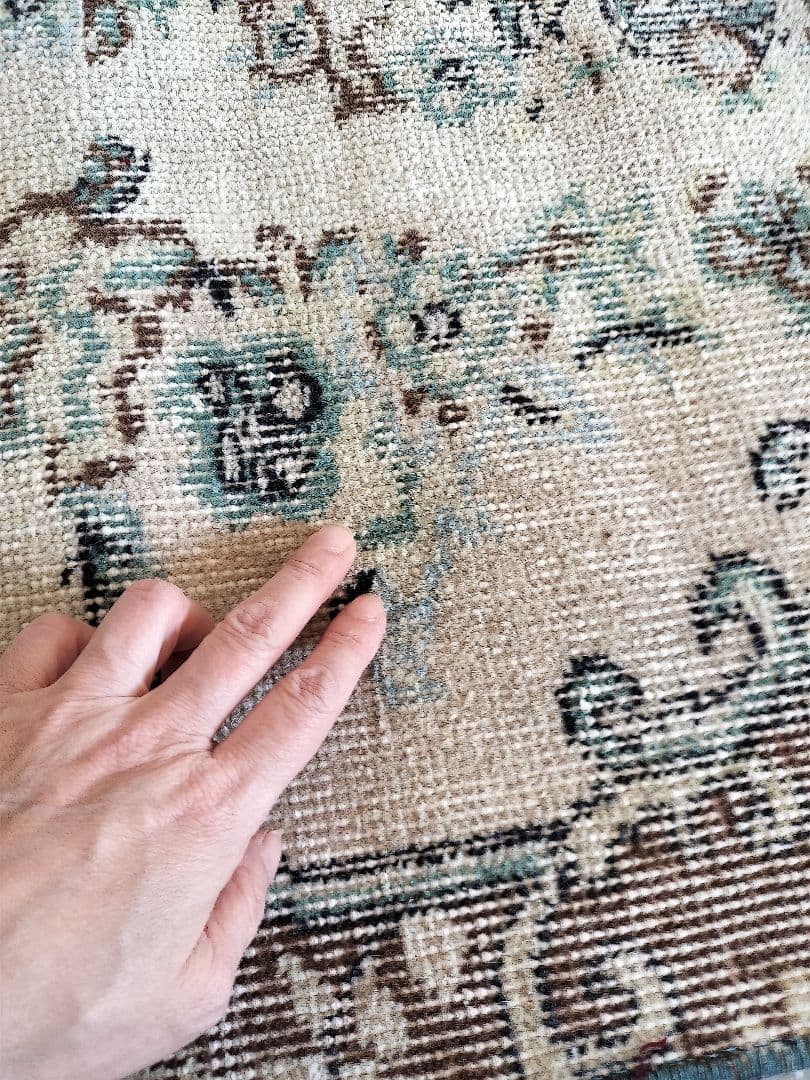 ベージュとブラウン　エメラルドグリーンのトルコラグNo.746