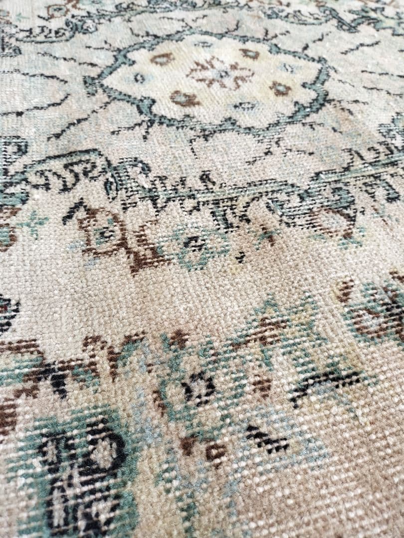 ベージュとブラウン　エメラルドグリーンのトルコラグNo.746