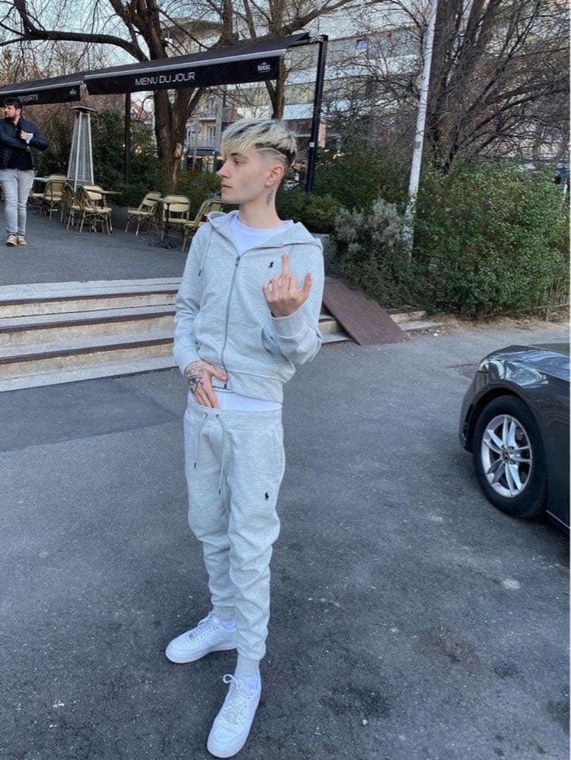 Polo zip up hoodie gray セットアップ　パーカー