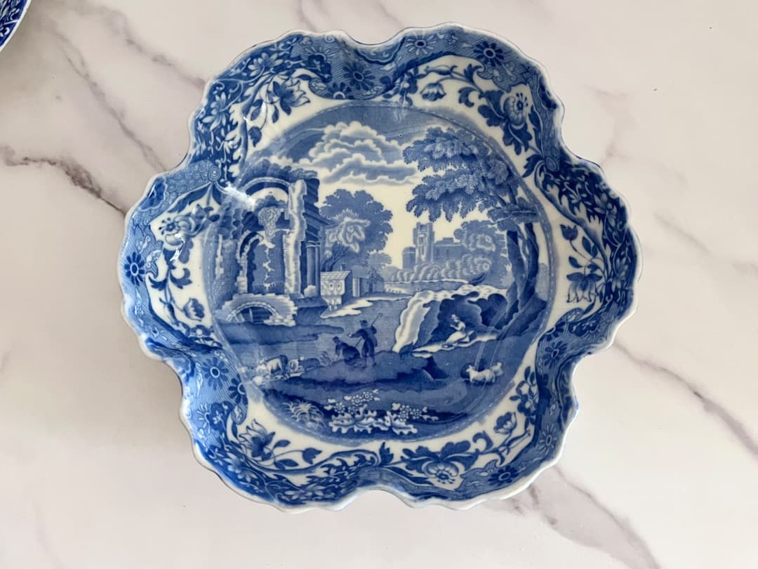 美品spode スポードブルーイタリアン アンティーク 花リムボウル