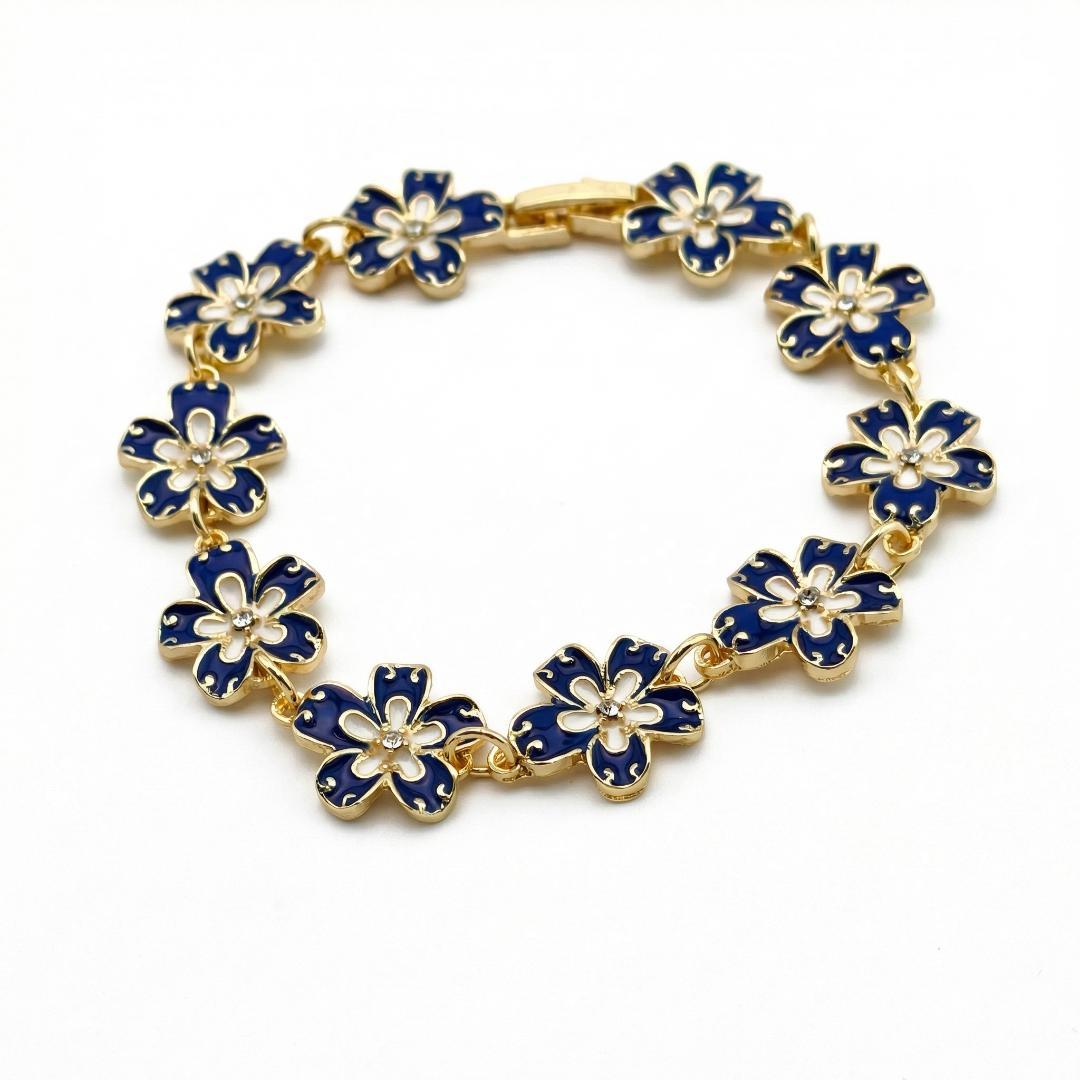 クラシックデザイン ダークブルーエナメル 18K ゴールドメッキ ブレスレット