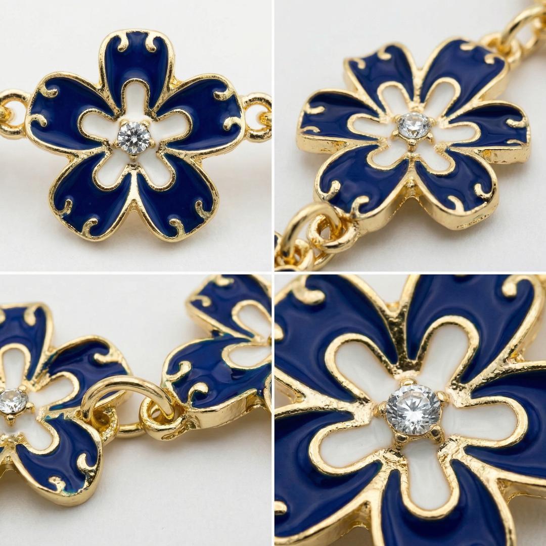 クラシックデザイン ダークブルーエナメル 18K ゴールドメッキ ブレスレット