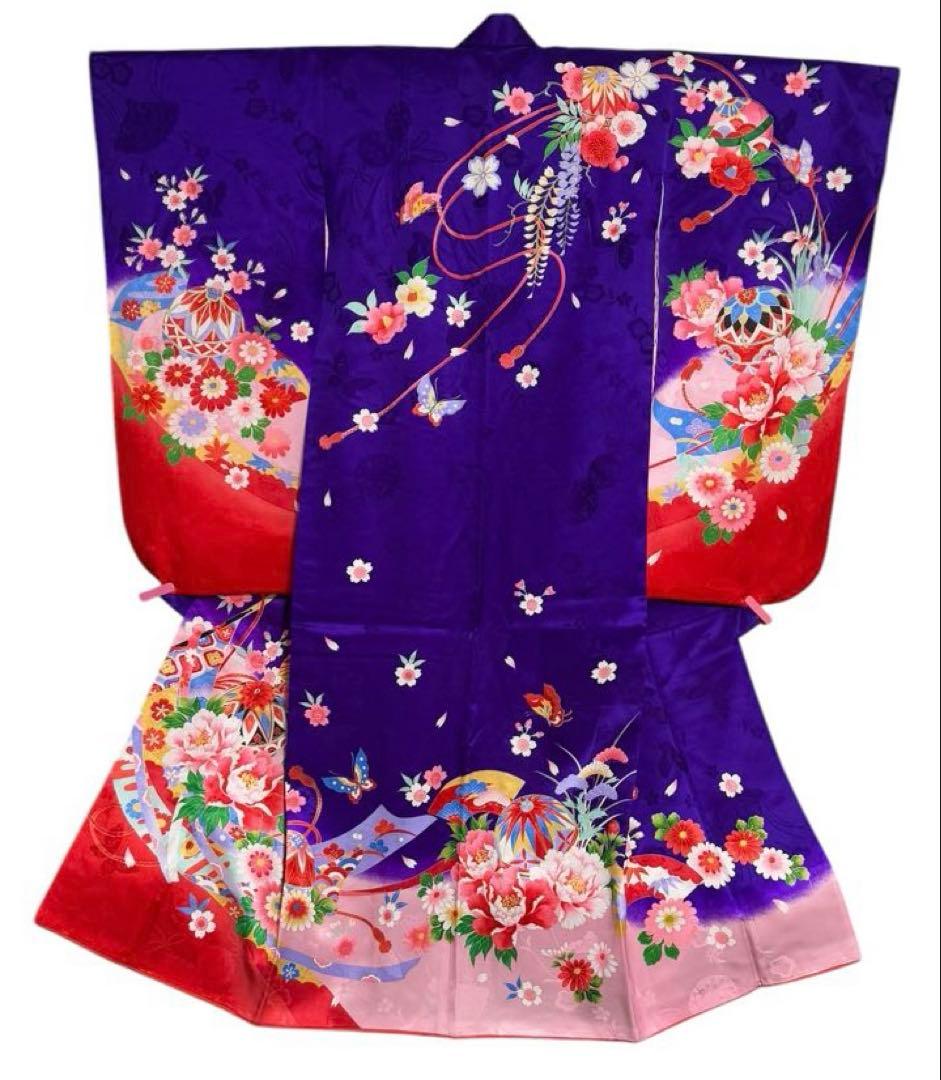 七五三　7歳向けお子様　ほぼフルセット　青系セット　正絹