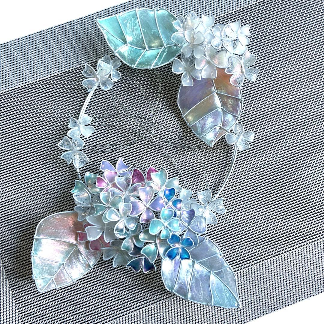 一点物　シェル紫陽花リース　ディップアート　ワイヤークラフト　アート