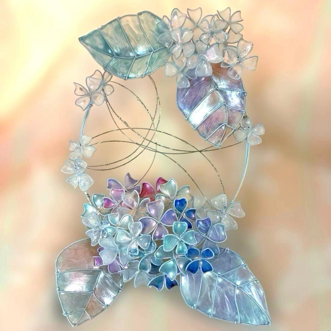 一点物　シェル紫陽花リース　ディップアート　ワイヤークラフト　アート