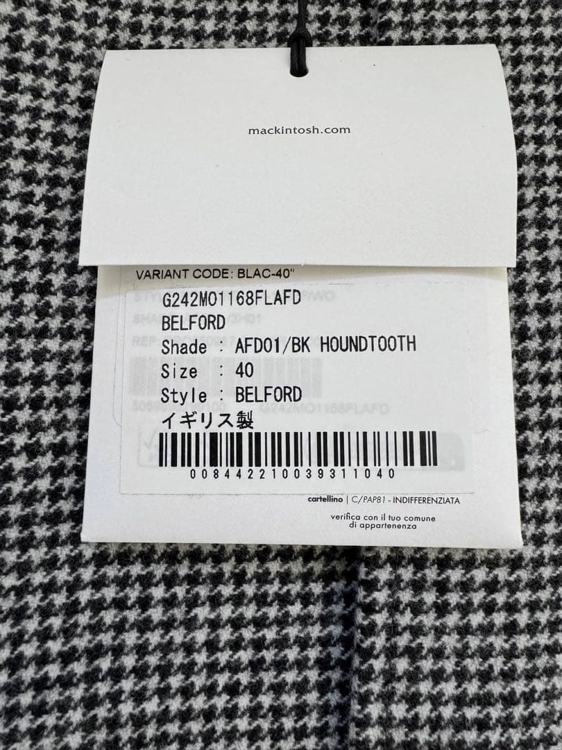 MACKINTOSH BELFORD 40 マッキントッシュ ハウンドトゥース