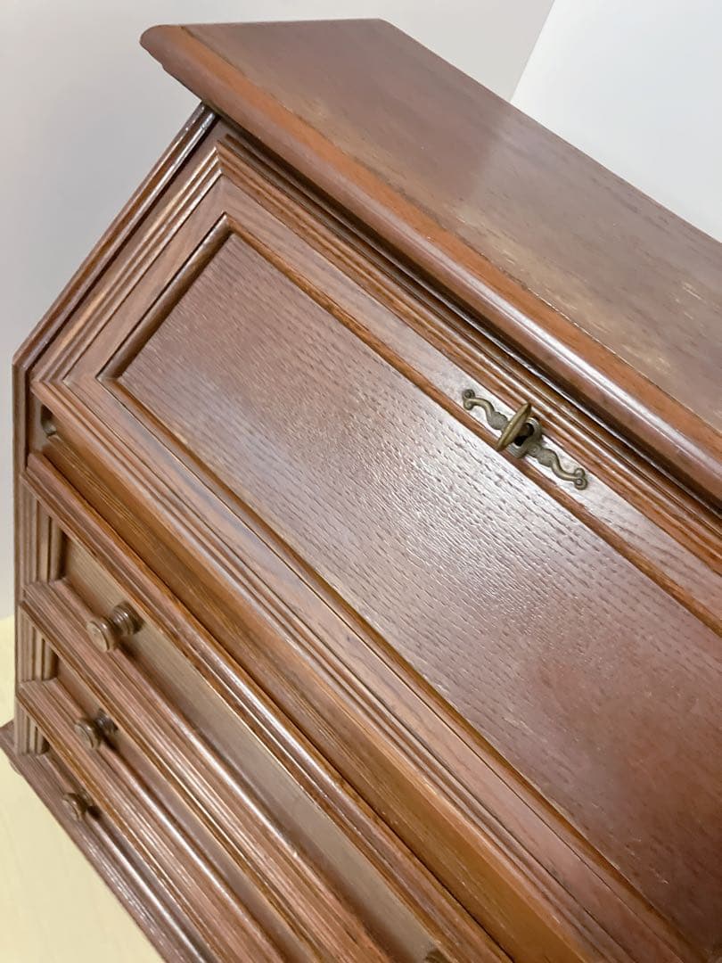 鍵付き　ライティングビューロー　デスク　チェスト　木製　デスクチェア