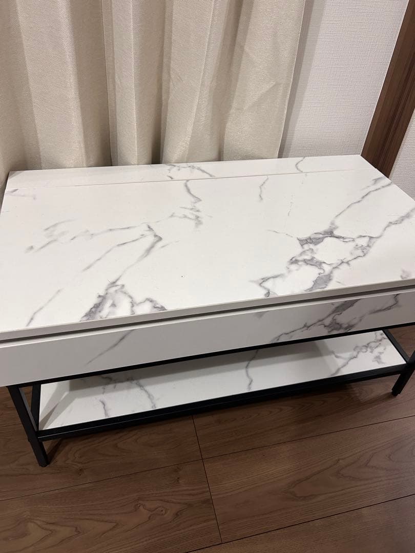 【今週限定】昇降式センターテーブル　コーヒーテーブル 大理石調ローテーブル