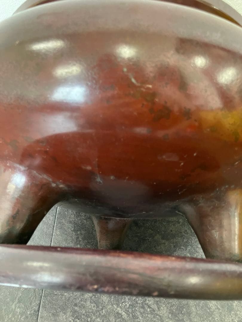 値下げ！喜龍堂造？㐂龍堂？紫銅　宣徳瓶掛　火鉢　金紫銅　唐金　茶道具