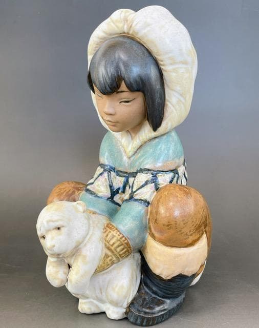 【大型】LLRADRO リヤドロ 子熊とエスキモーの少女 リアドロ グレス 置物