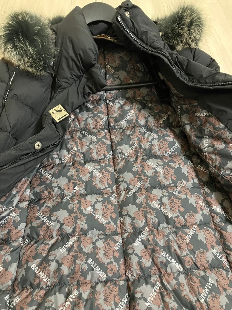 美品 BALMAIN バルマン ダウン コート フォックス ファー 黒 ブラック