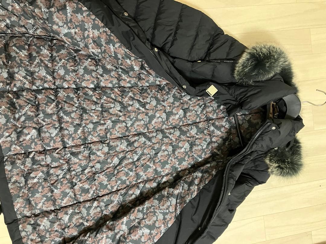 美品 BALMAIN バルマン ダウン コート フォックス ファー 黒 ブラック