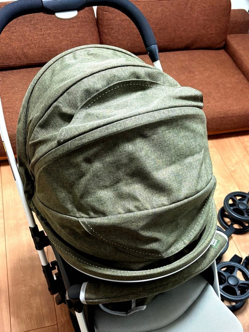 【美品】ベビーカー 折りたたみ式　オリーブデニム　Ａ型　新生児　出産　育児