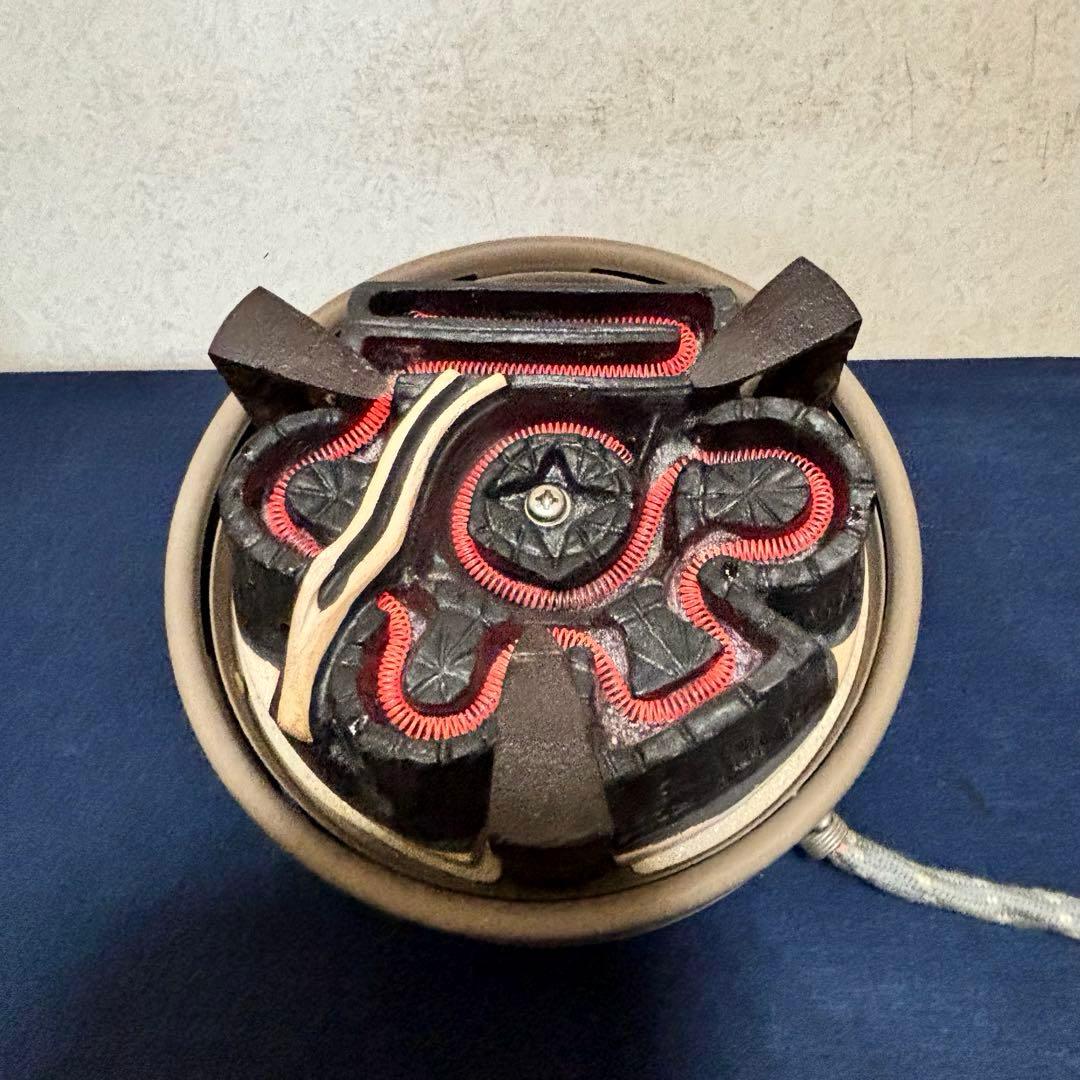風呂 茶釜 電熱器 唐銅鬼面風炉釜 野々田製電熱器 敷板 茶道具 お点前道具