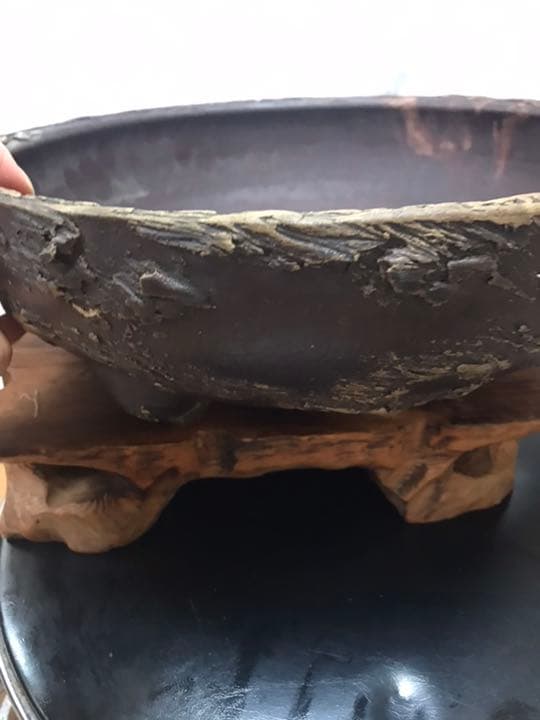 希少時代手作り松皮大きい盆栽鉢木肌作り植木鉢大寄せ植え鉢30cmゴツゴツ南蛮鉢