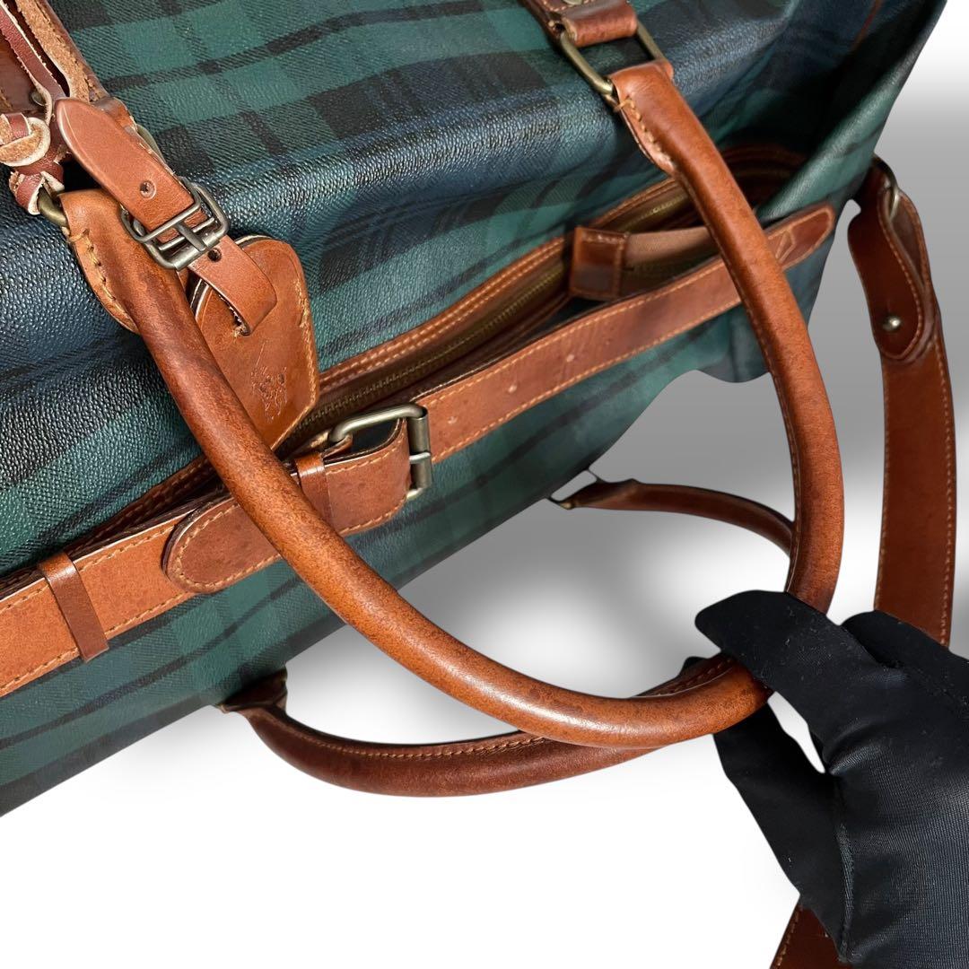 ポロラルフローレン☆2way ブラックウォッチ ボストン PVC レザー 大容量