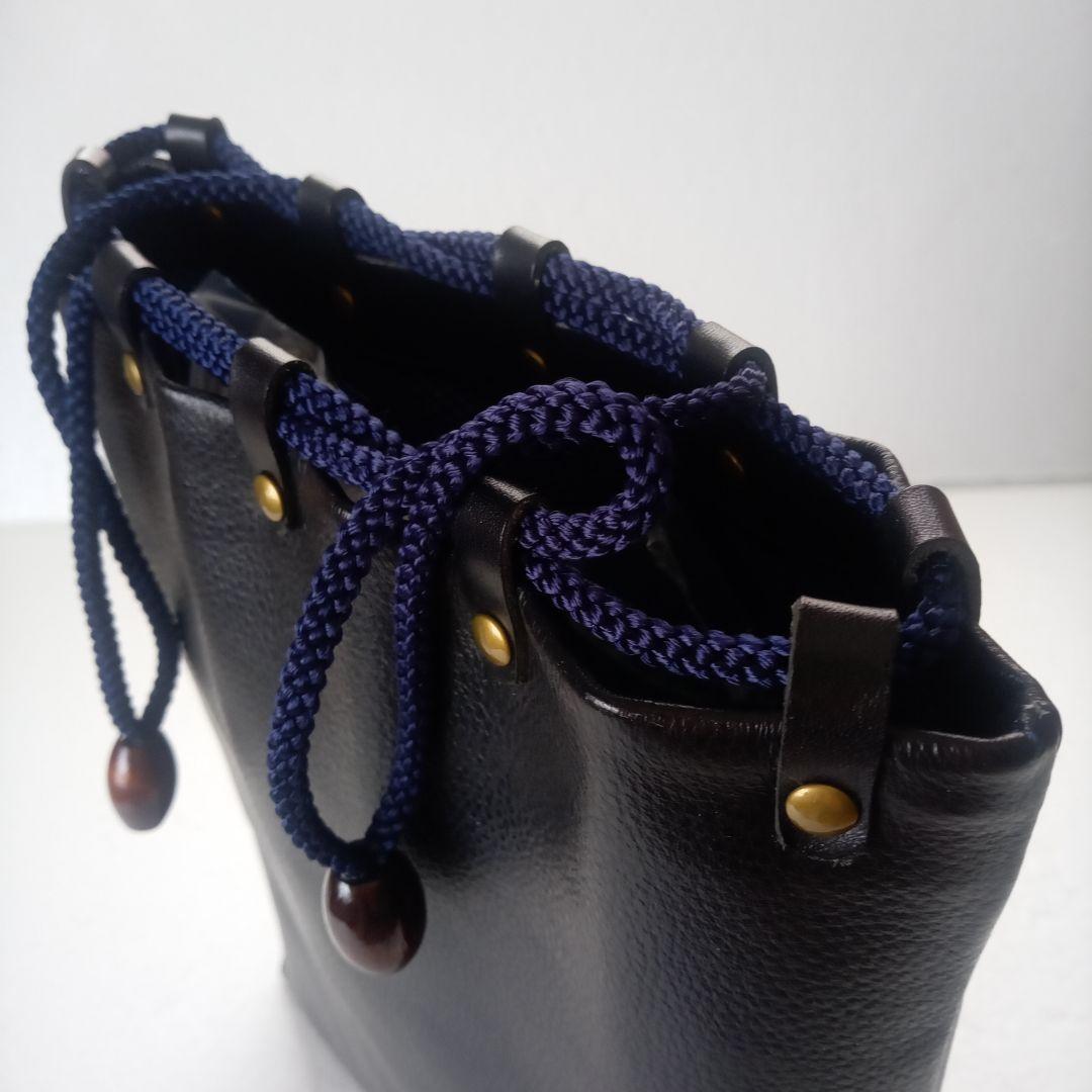 【未使用に近い/レザー巾着/信玄袋//ブラック】