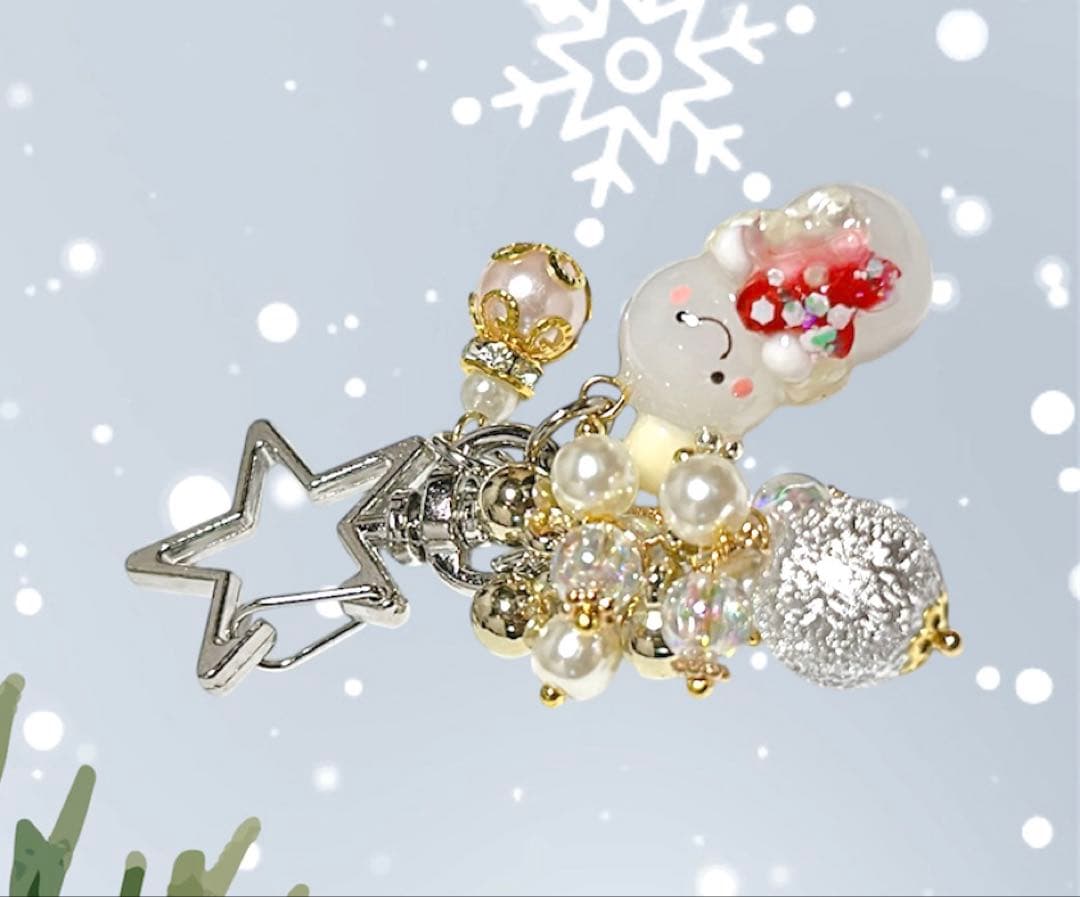 スノーマンチャーム　雪だるま　キーホルダー　ガチャ詰め　ビーズチャーム　ホワイト