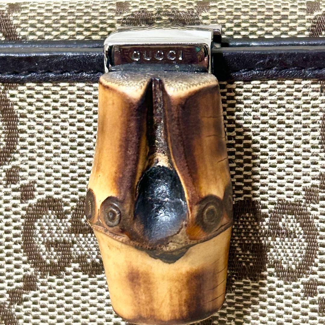 【希少】GUCCI グッチ GG バンブー 2つ折り 財布 キャンバス ブラウン