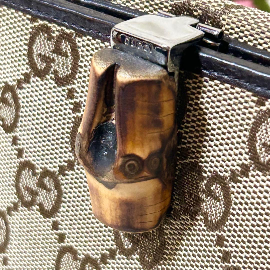 【希少】GUCCI グッチ GG バンブー 2つ折り 財布 キャンバス ブラウン