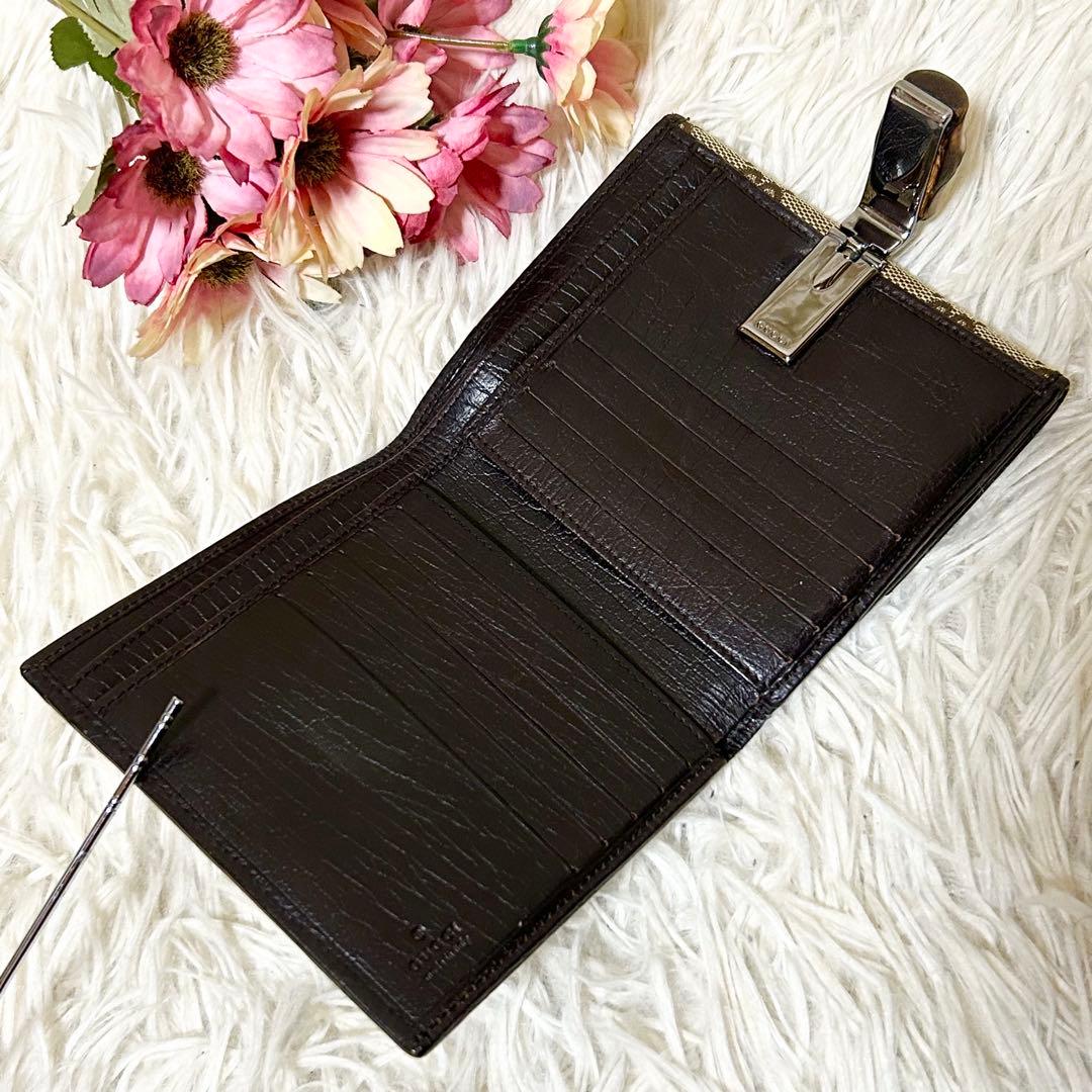 【希少】GUCCI グッチ GG バンブー 2つ折り 財布 キャンバス ブラウン