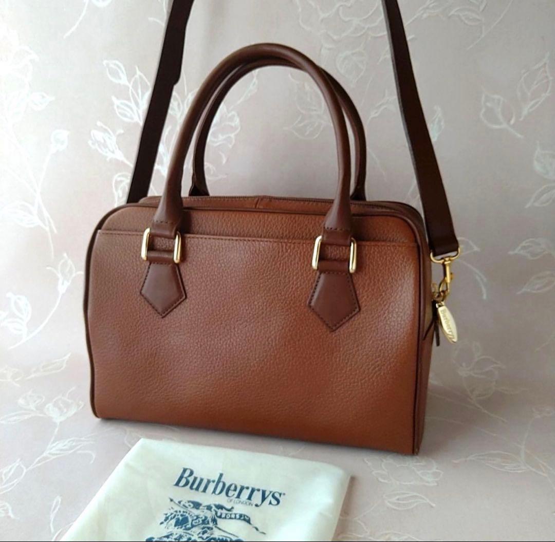 値下げ☆バーバリーミニボストンバッグ ショルダー ノバチェック レザー ブラウン