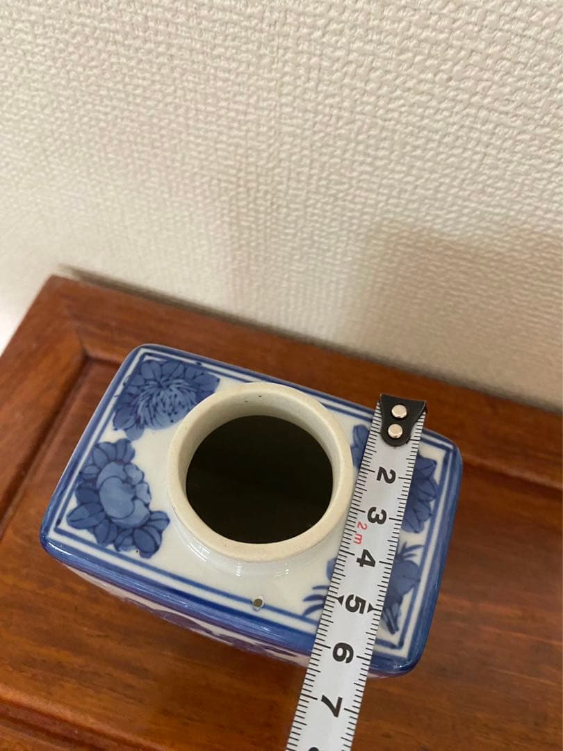 太平天国 青花磁器 文官武将聖母図　茶葉罐 茶壺　蓋欠無傷 古玩 骨董品