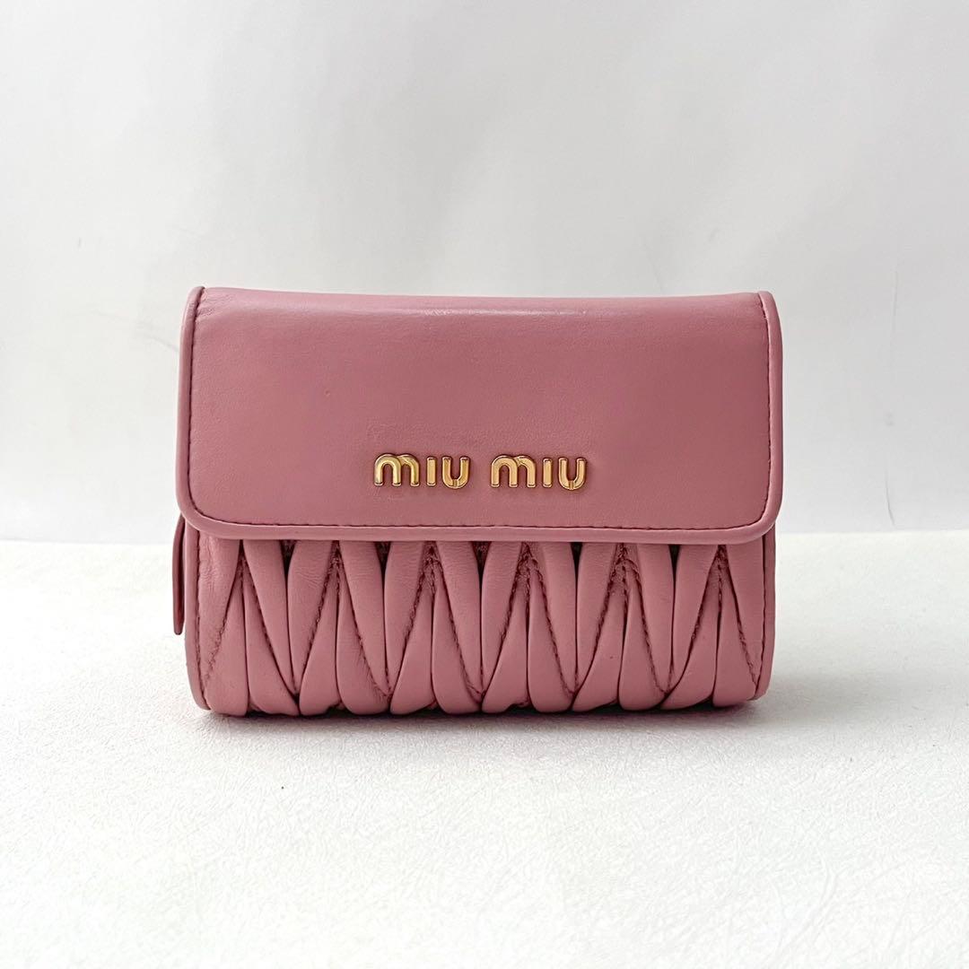 miu miu マテラッセ 三つ折り財布 ミニウォレット ピンク 0202-④