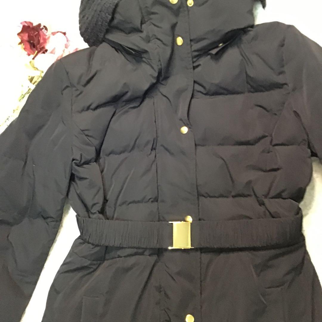美品【Max&Co】 ダウンジャケット 黒 フード取り外し ベルト M～L相当